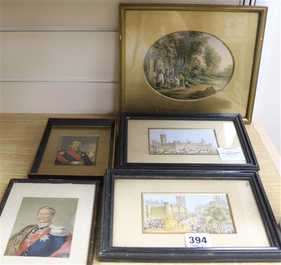 Five Baxter prints - views and portraits largest 13 x 17cm